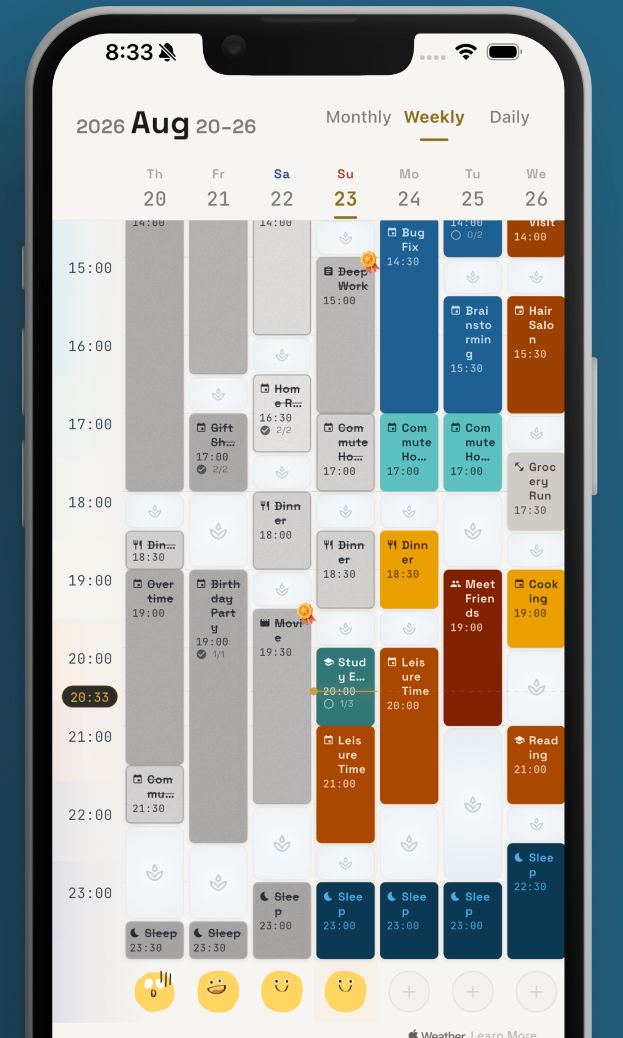 TimeNest weekly view with Google Calendar events already present